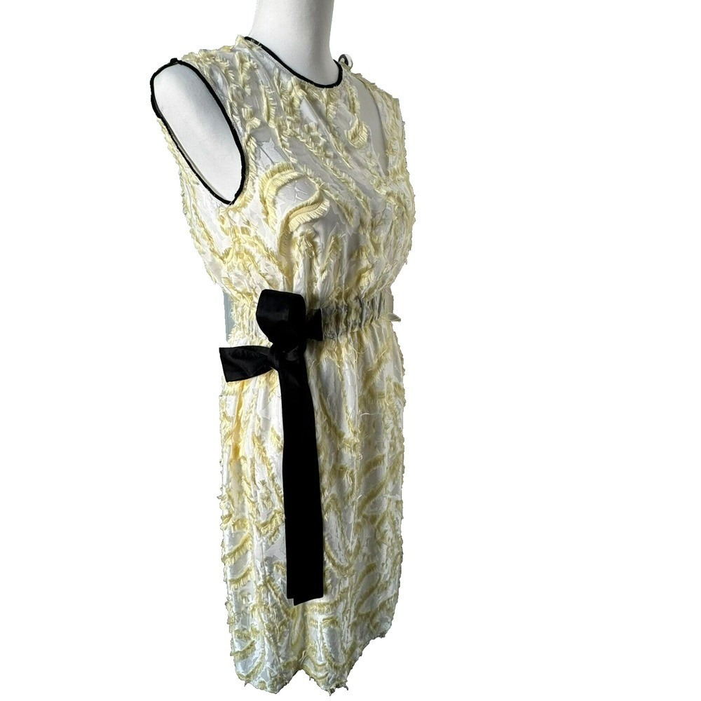 YIGAL AZROUEL Women's Size 2 Silk Runway Midi Dress White Yellow Black Bow NYC